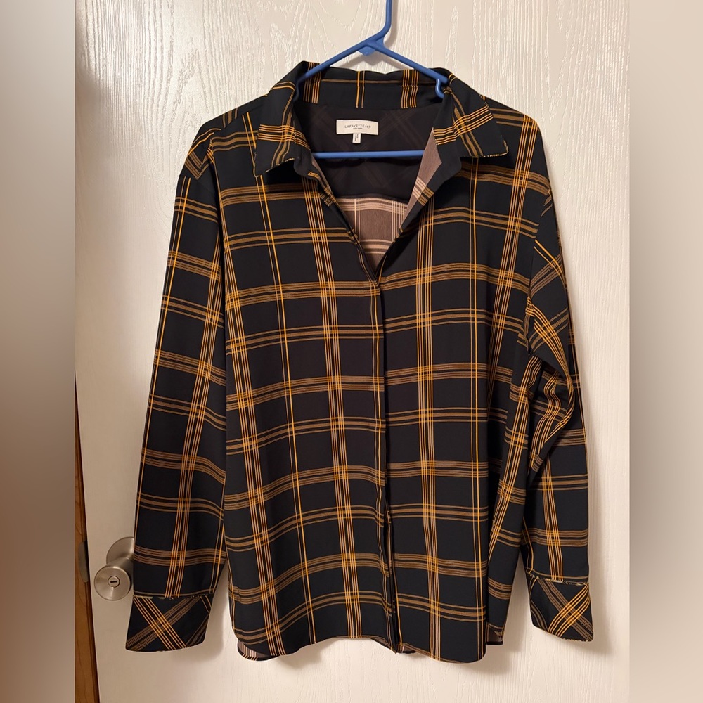 Lafayette 148 Rae Plaid Button Down Shirt Size Large - Picture 2 of 5